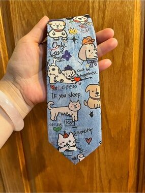 Pet-Themed Blue Cat & Dog Necktie for Cat Lovers